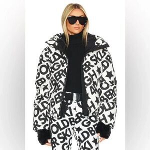 Goldbergh Carter Jacket White Black Logo Starski Porter Jacket Worn Once US 8